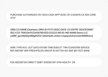 Example business bank transactions